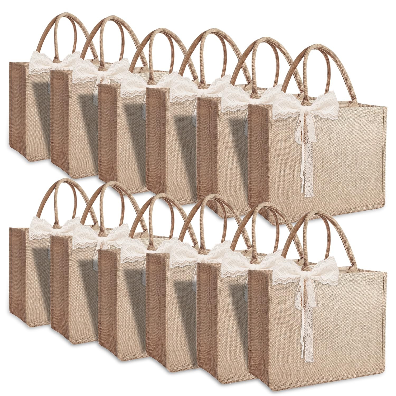 12pcs Burlap Tote Bag Set with Handles, Waterproof Reusable Blank Water Resis…