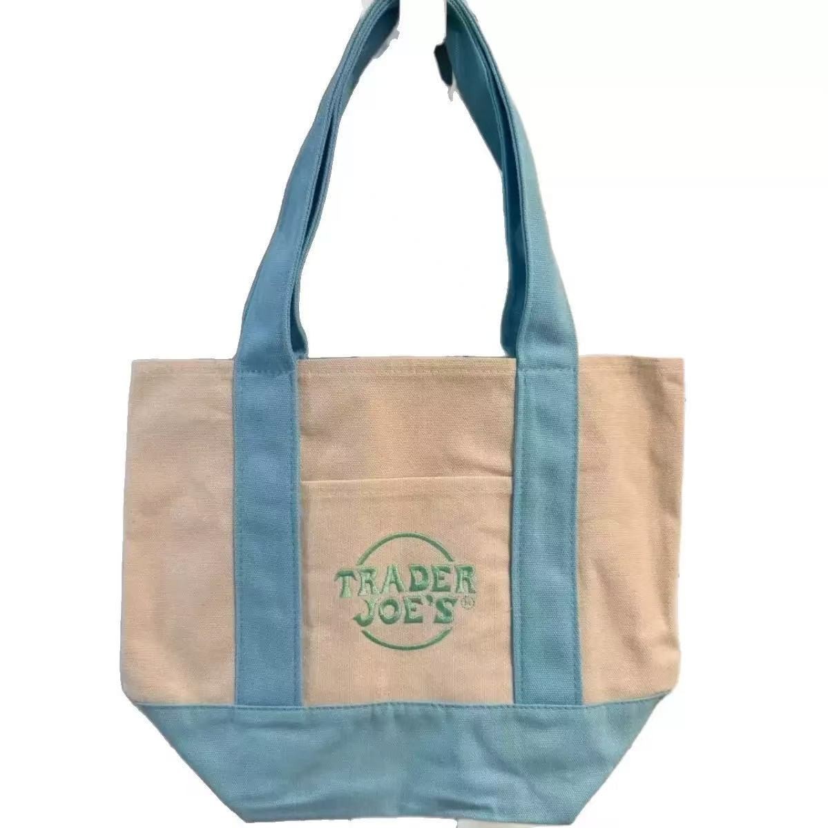 Trader Joe’s Mini Pastel Canvas Tote Bag Blue Green Pink Purple Set Of 4-NWT