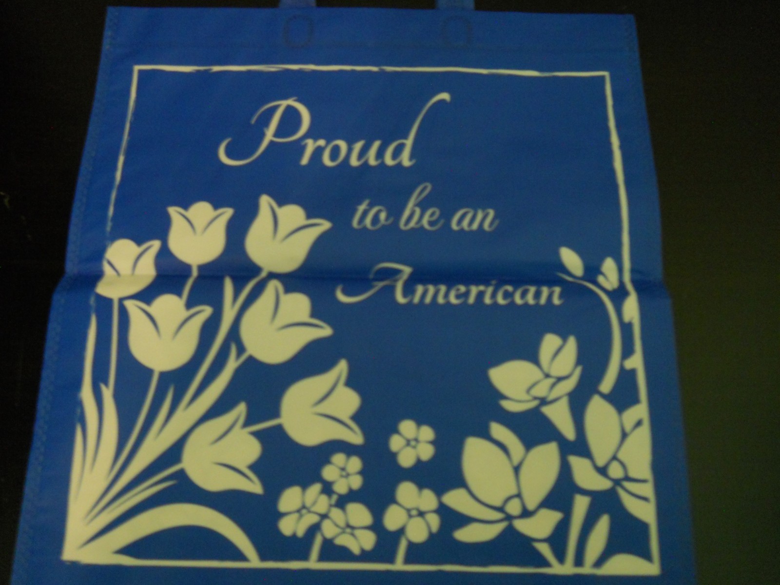 NEW ~”Proud to be an AMERICAN” BLUE Tote Bag ~ 14.5″ x 13.5″