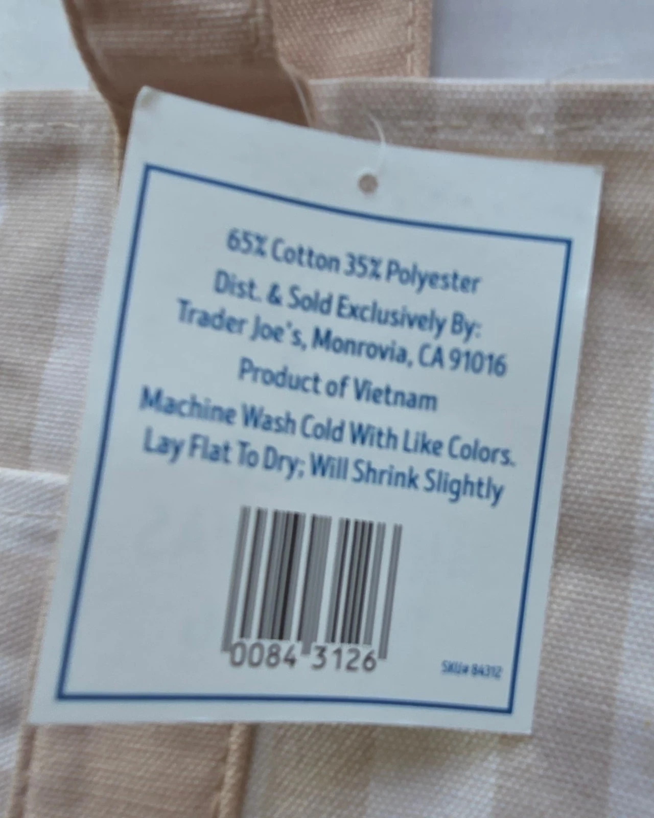 Trader Joe’s MINI Canvas Reusable Bag, w/ Off White or Tan, LIGHT BROWN STRIPES
