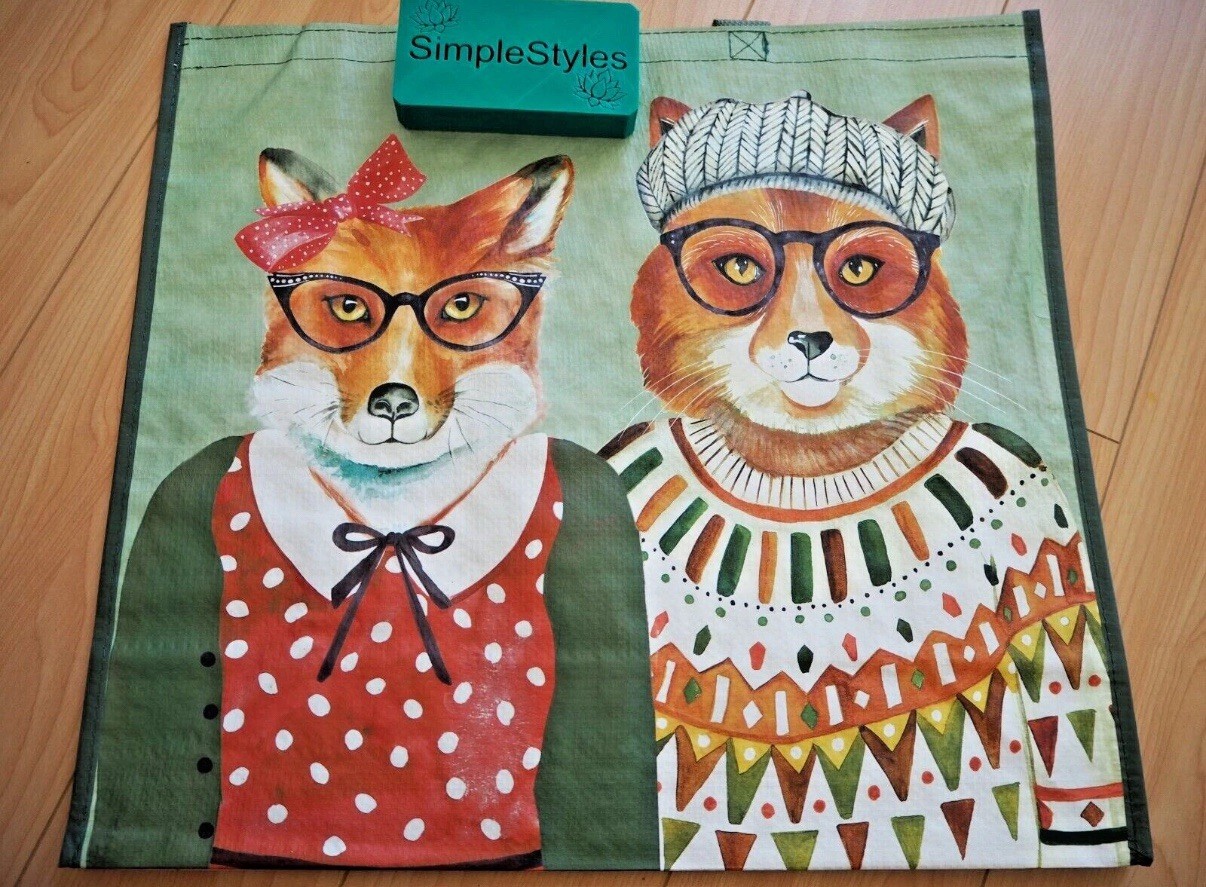 Red Fox in Glasses & Clothes Reusable Gift Tote Farmers Market Shopping Bag NEW