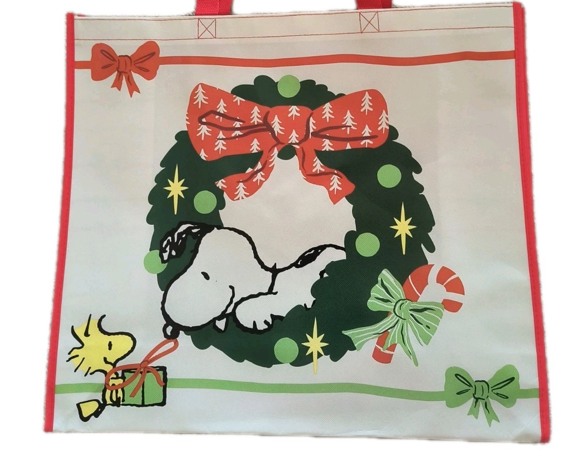 Snoopy & Woodstock Christmas🎄 X-Large Reusable Shopping Gift Bag with Handle 🆕