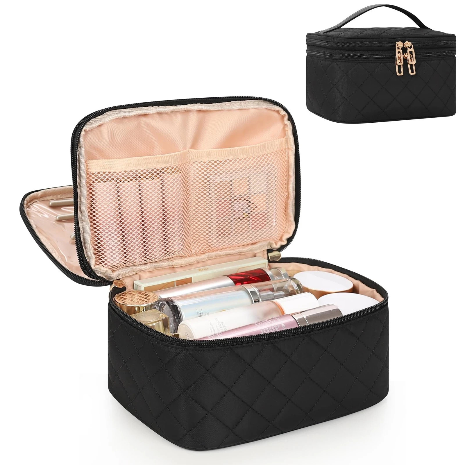 Relavel Travel Makeup Bag, Large Cosmetic Bag with Separate LARGE, 01-Black