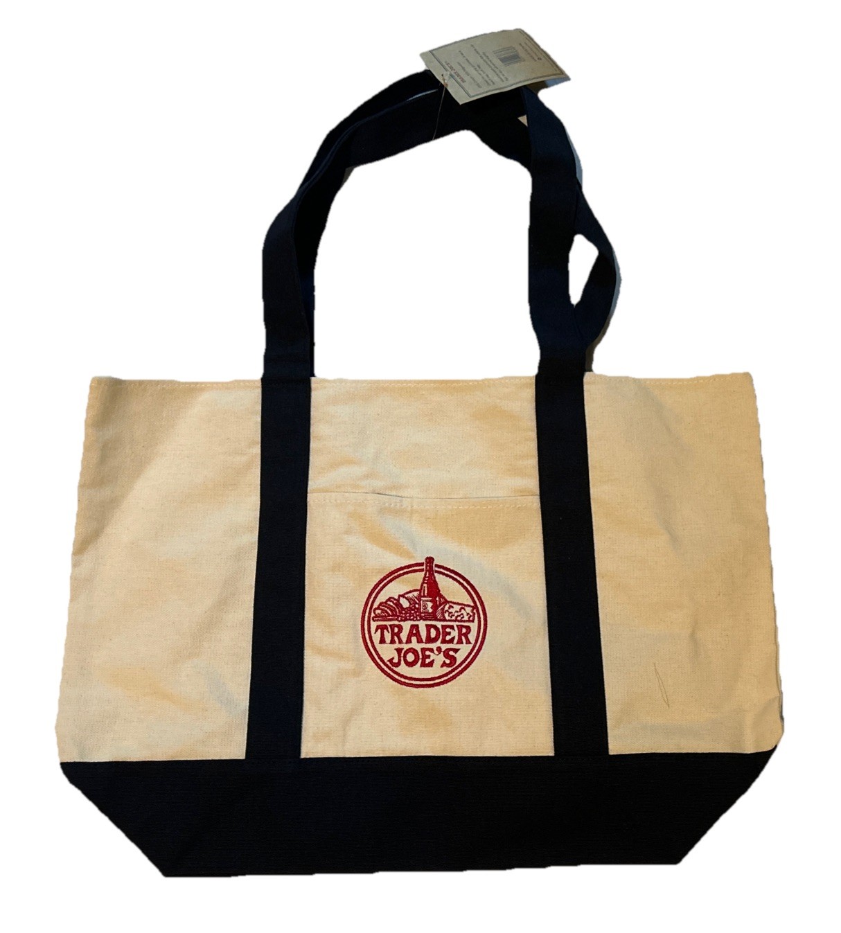 TRADER JOE’S NAVY BLUE LARGE CANVAS BAG HEAVY COTTON REUSABLE TOTE BAG