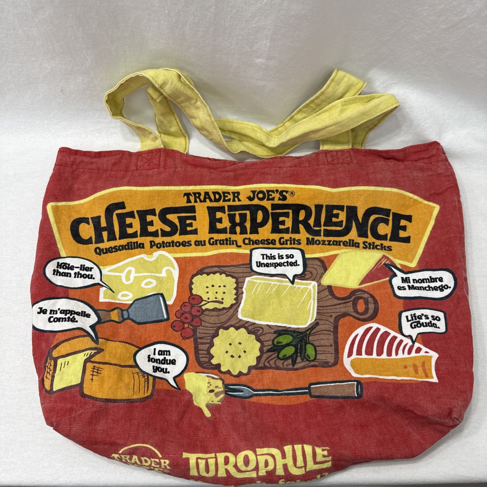 Trader Joe’s Bag Reusable Canvas Cheese Adventures Colorful Shopping Tote Cotton