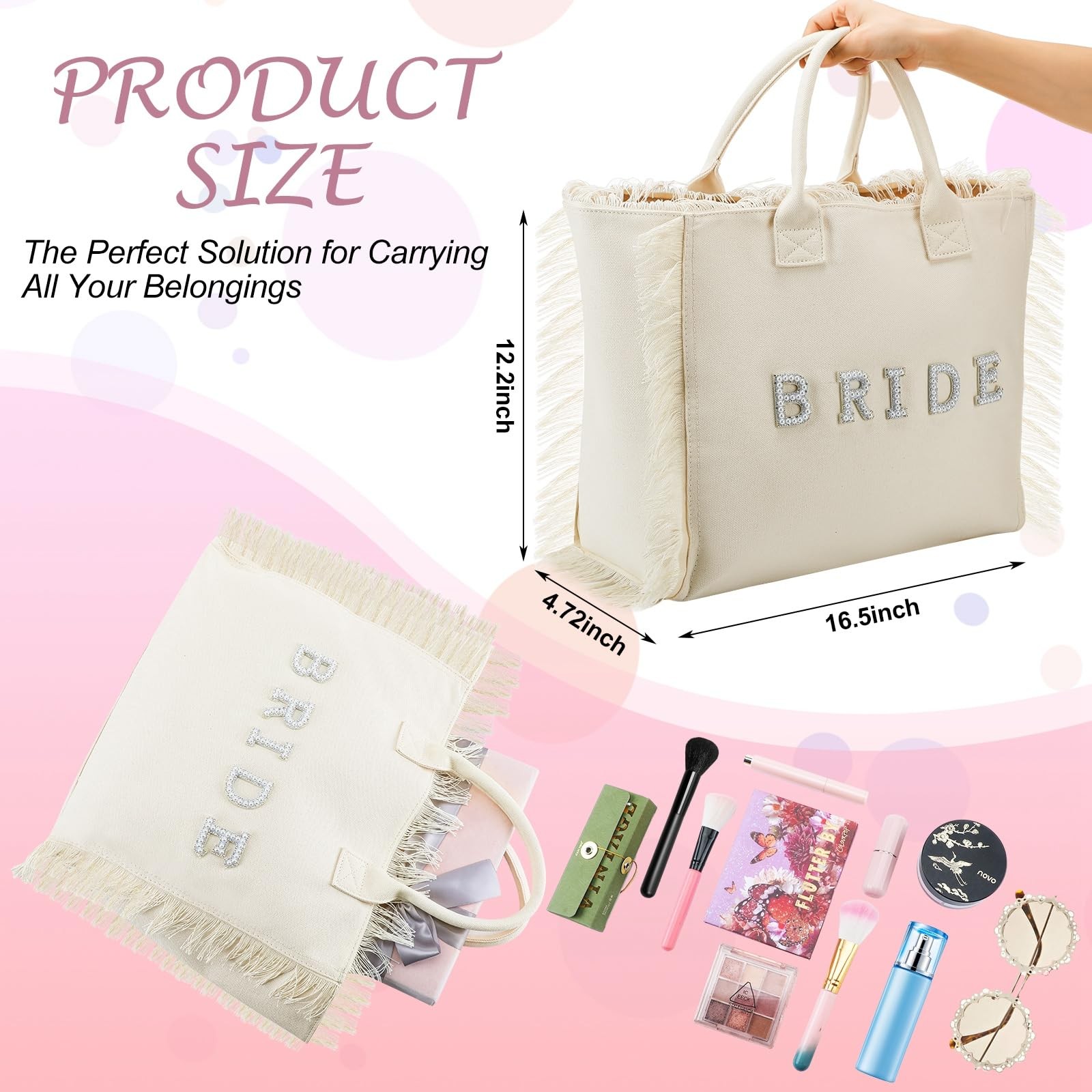 Bride Beach Tote Bag Gifts Wedding Large Bridal Shower Pearl Rhinestone Tote …