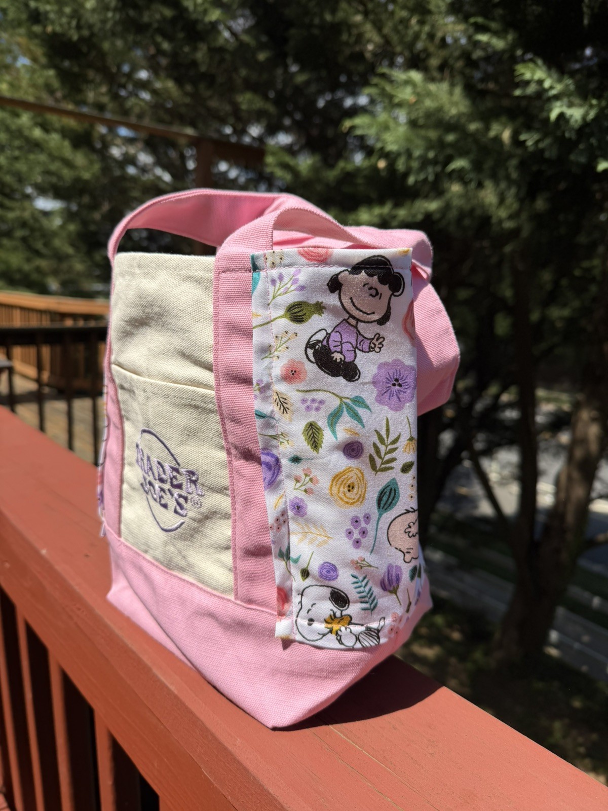 Snoopy Peanuts Trader Joe’s Mini Canvas Tote -Pink, Spring 26 Handmade w/tag