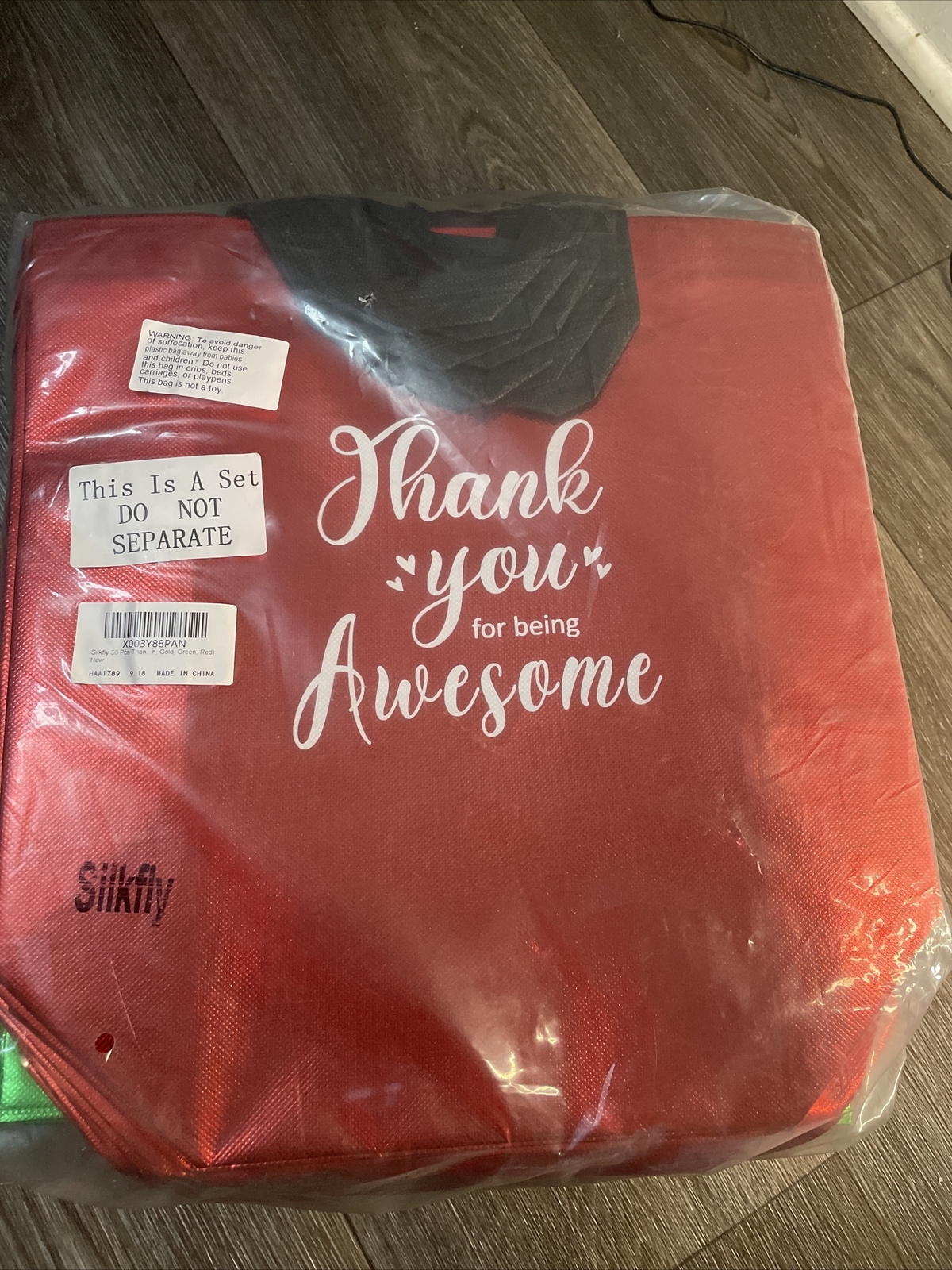 Thank You For Being Awesome Reusable Bags Pack Of 50 Red Green And Gold