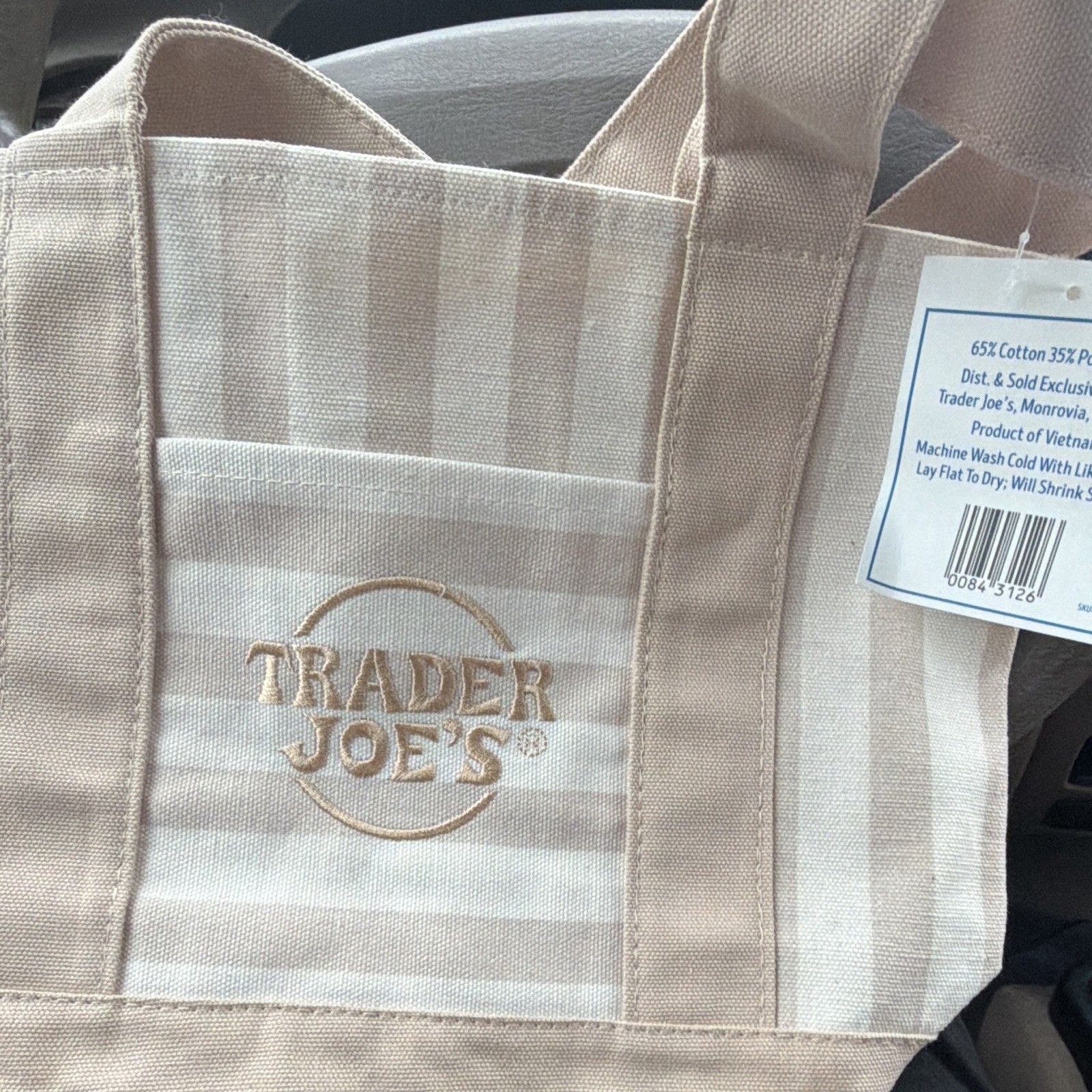 Trader Joe’s Striped Mini Canvas Tote Bag Beige/White Cotton Polyester