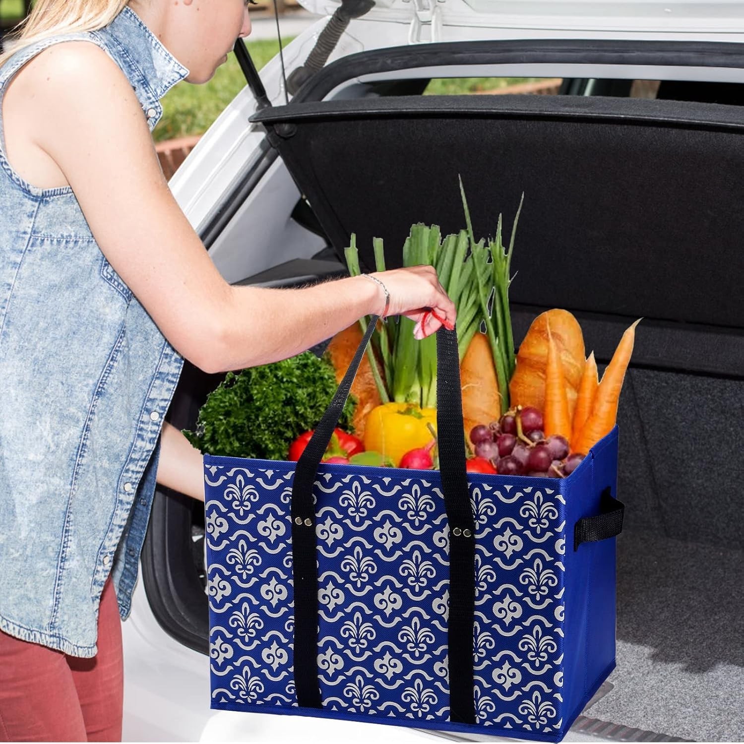 4 Pack Reusable Grocery Bags Collapsible Large Storage Box with Reinforced New