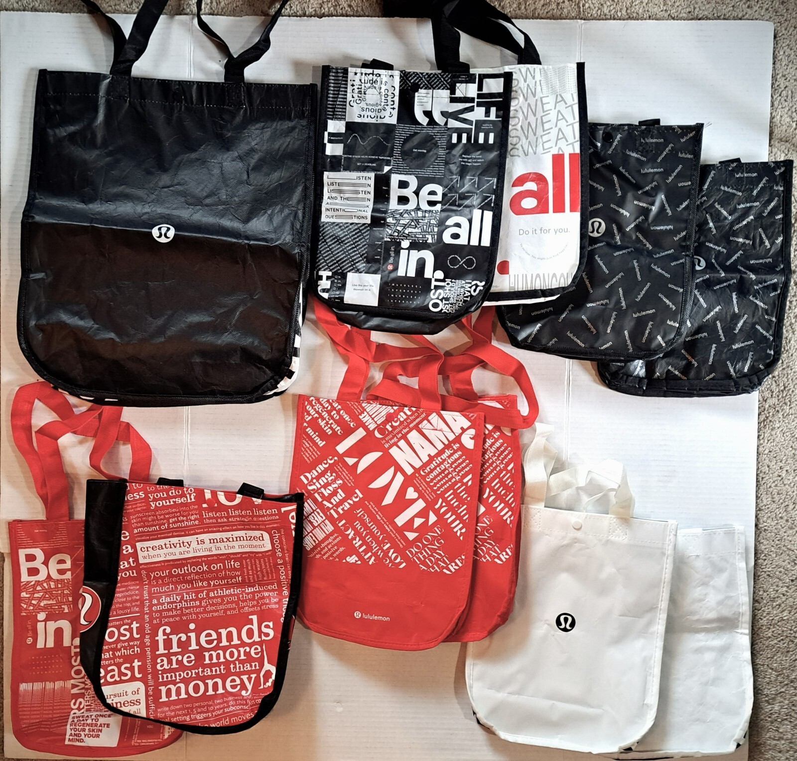 Lululemon Reusable Shopping Gift Bag Yoga Manifesto 1 Large & 10 Small Tote Lot