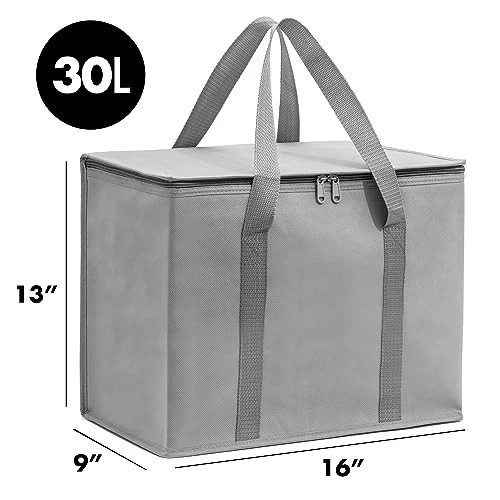 (Not Made In China) Insulated Reusable Grocery Bags, 1 pack Gray XL Insulated
