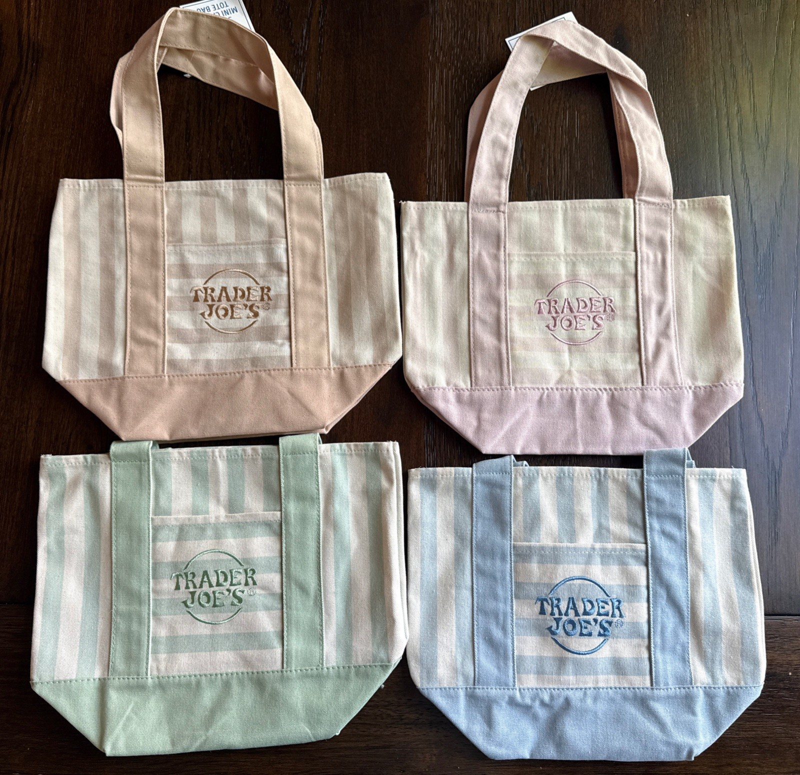 IN HAND Trader Joe’s Striped Canvas Mini Tote Set of 4 Summer 2026 Collection
