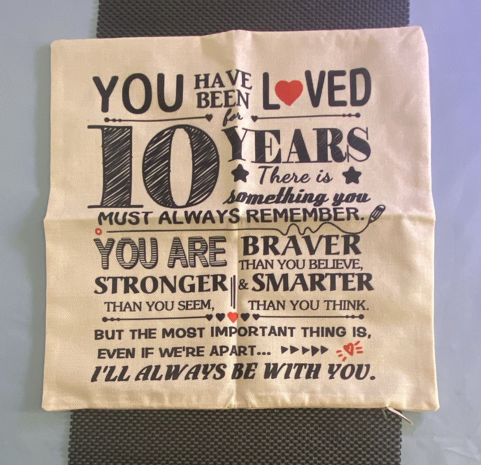 Reusable Canvas Shopping Tote Bag Beige Letter Print 10 Years Loved 10x10in