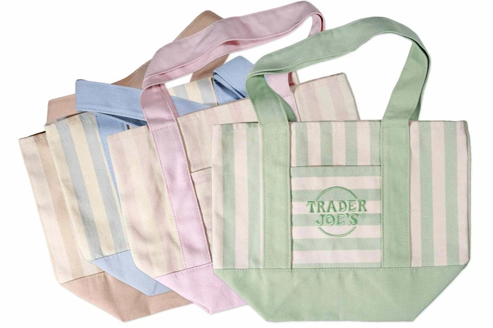 Trader Joe’s Mini Pastel Stripe Canvas Tote Bag Limited Edition Set Of 4