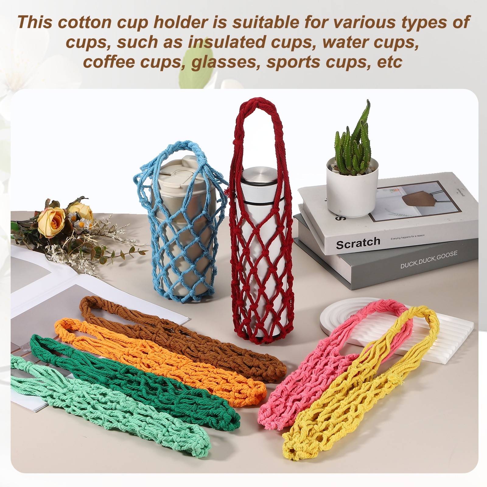 2 Pcs Crochet Water Bottle Carrier Bag for Hiking Shopping (Light Purple)