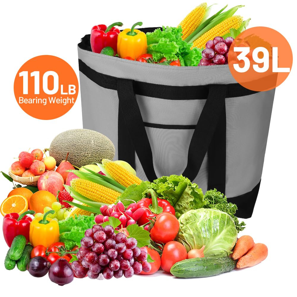 Insulated Reusable Tote Bag, Grocery Shopping, Cooler Bag, Grey