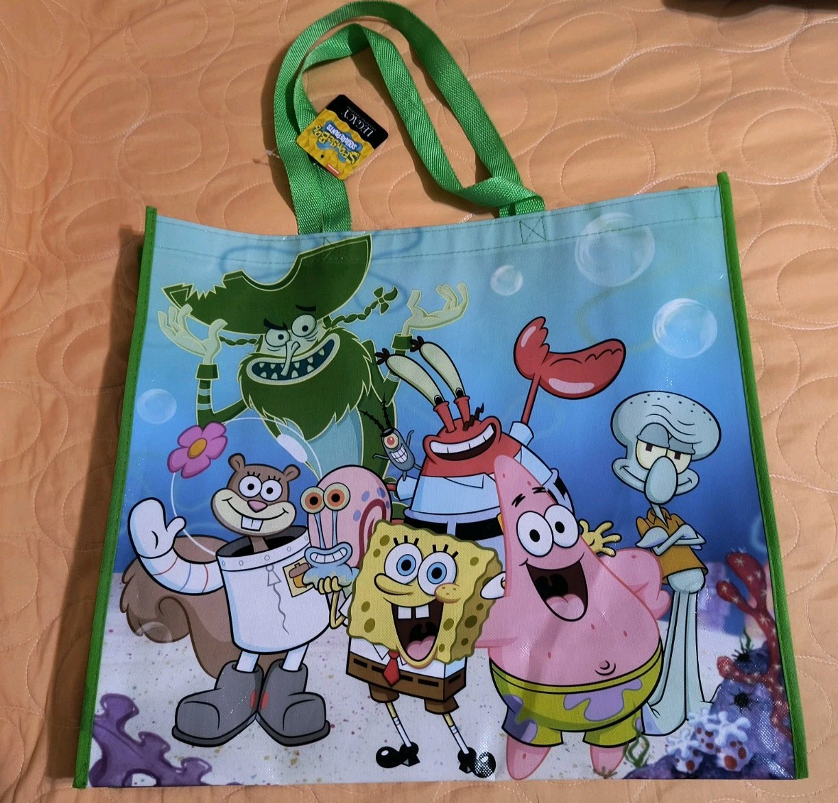 SpongeBob SquarePants Reusable Green Jumbo Shopping Gift Bag with Handle🆕🆓Ship