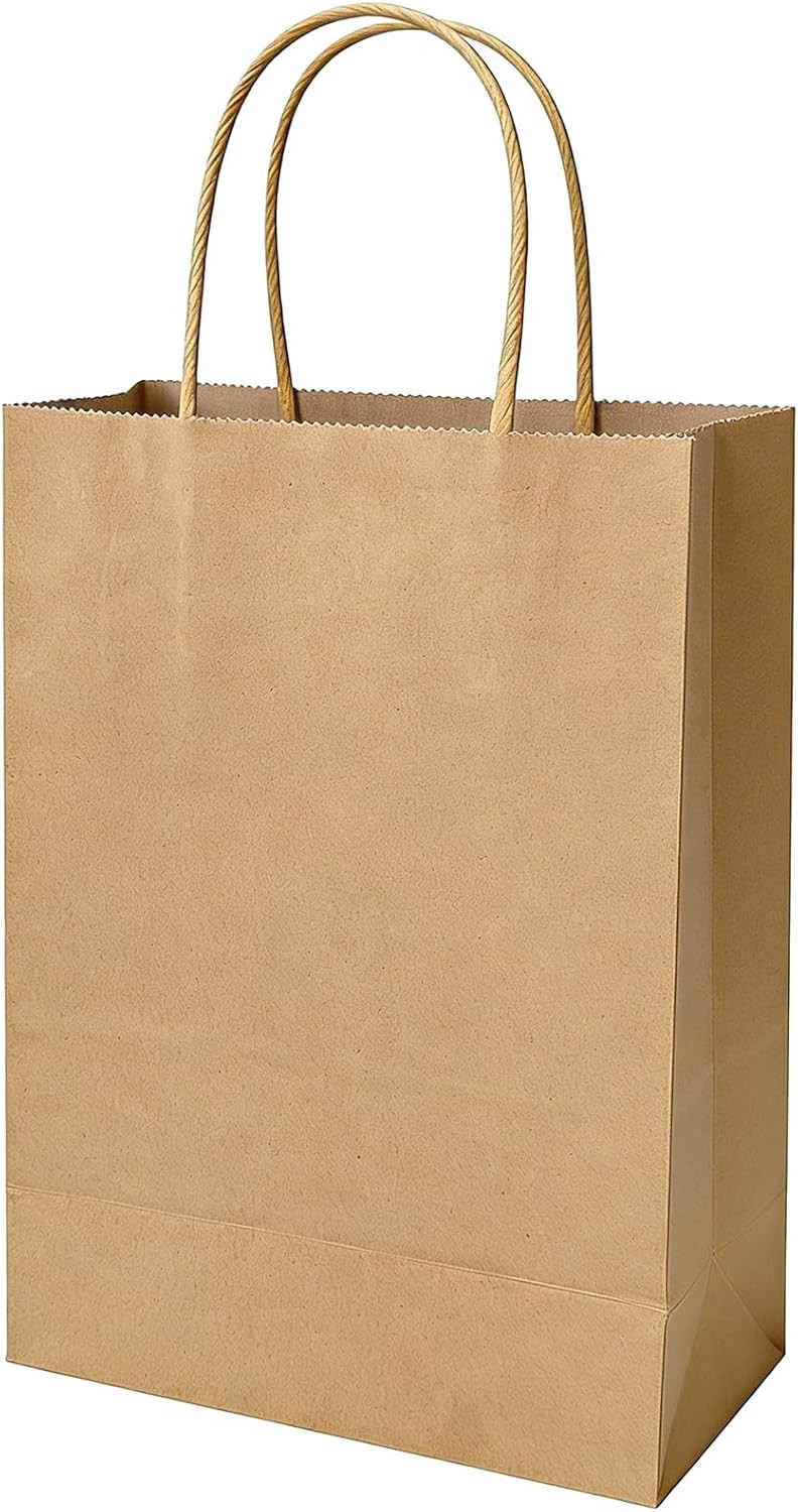 12-Pack Paper Bags with Handles Bulk – 8 x 4.25 x 10 in, Medium Size Brown Kraft