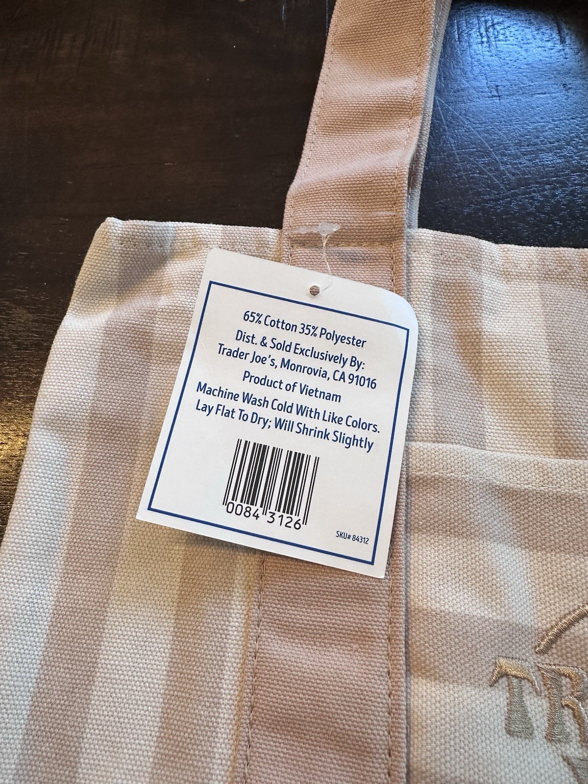 Trader Joe’s Striped Mini Canvas Tote Bag Small Desert Sand Cotton Blend