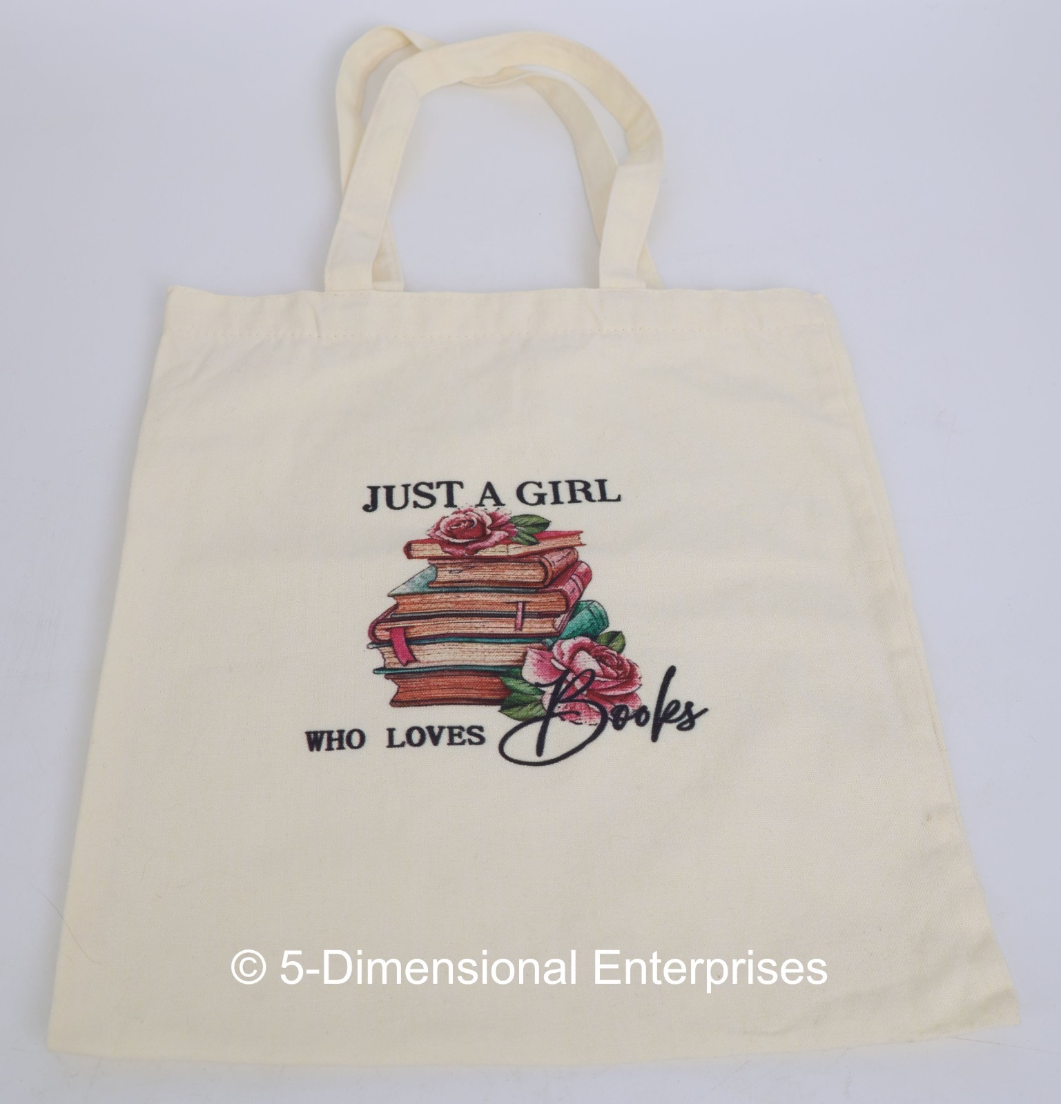 Just A Girl Who Loves Books 13″ x 15″ Tote Bag for Women Flowers Roses