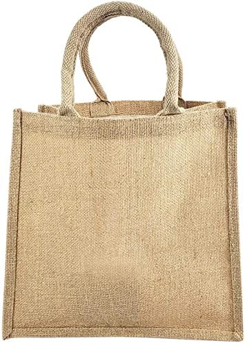 Heavy Duty Reusable Jute Burlap Tote Bags 6 Pack Natural Medium (Shopping/Gifts)