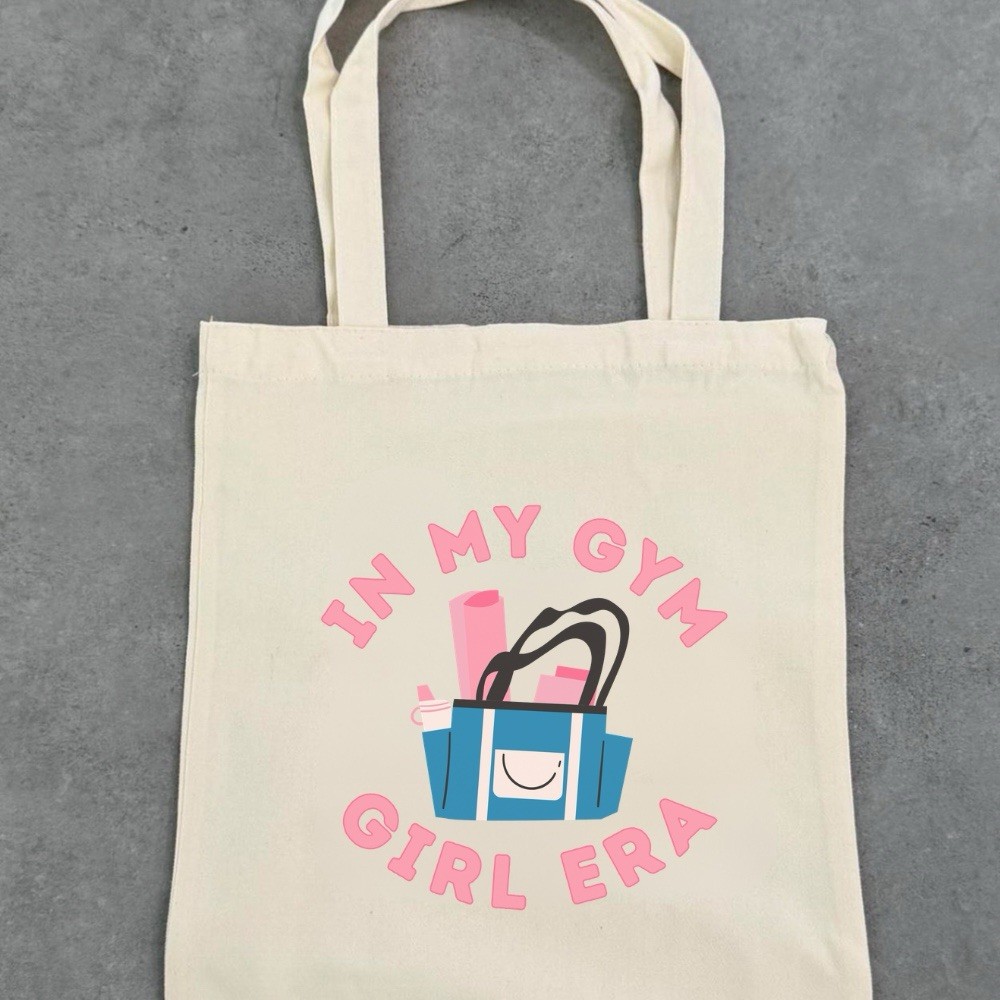 Moneyfesting Canvas Tote Bag, Minimalist Line Art, Lucky Girl Era