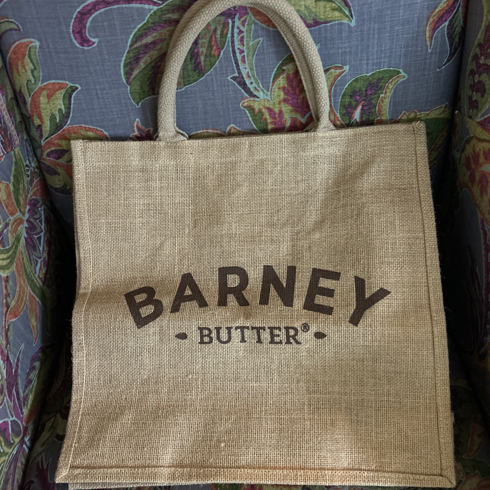 BARNEY BUTTER BURLAP JUTE FARMERS MARKET TOTE SHOPPING BAG