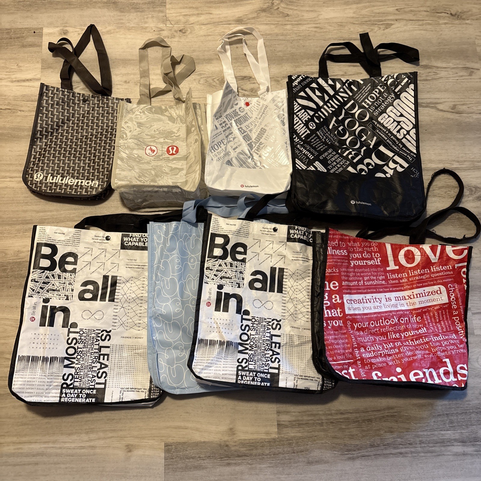 Lululemon Reusable Shopping Tote Bags Small and Large Lot of 9