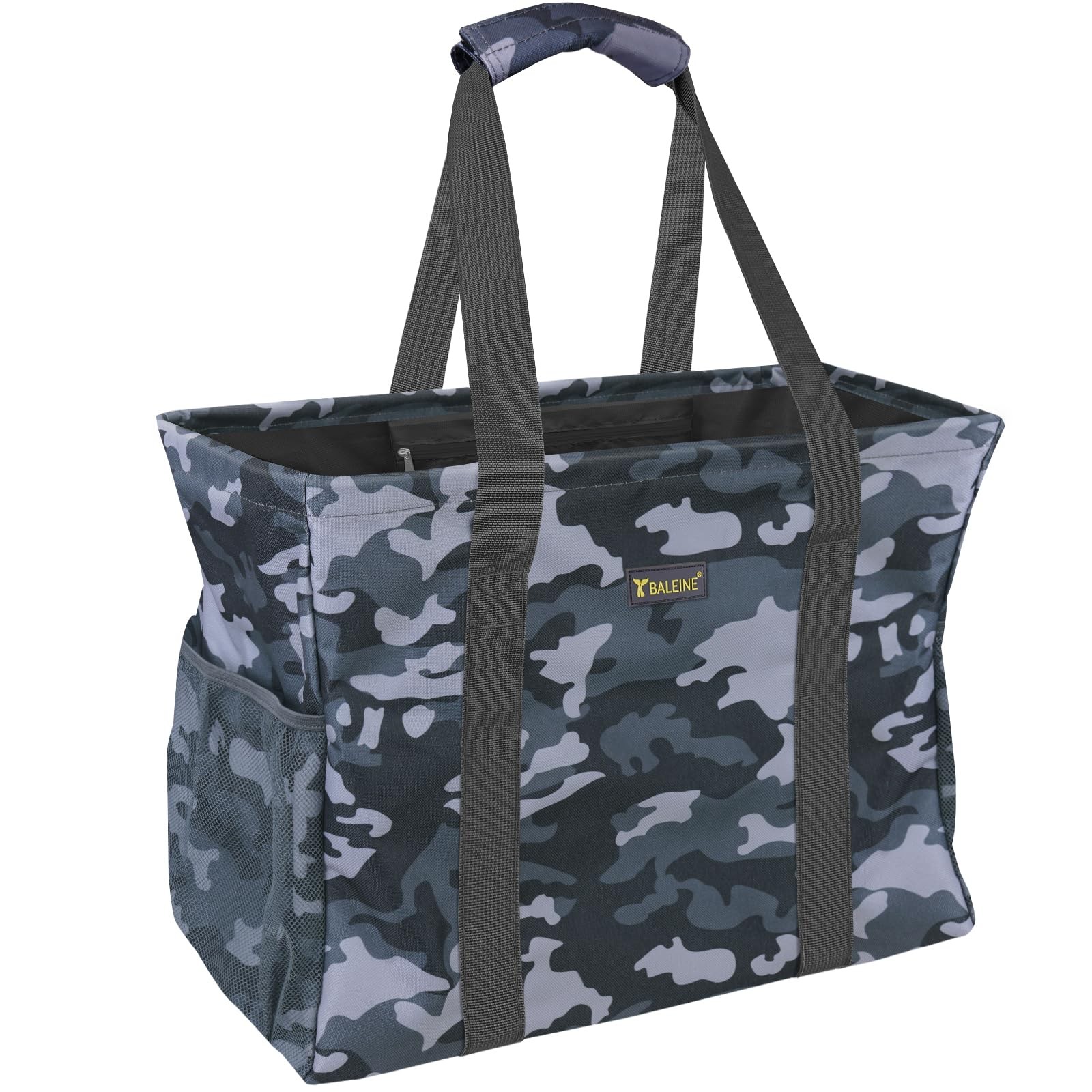 Extra Large Utility Tote Bag with Reinforced Wire Frame, Reusable Grocery Bag…