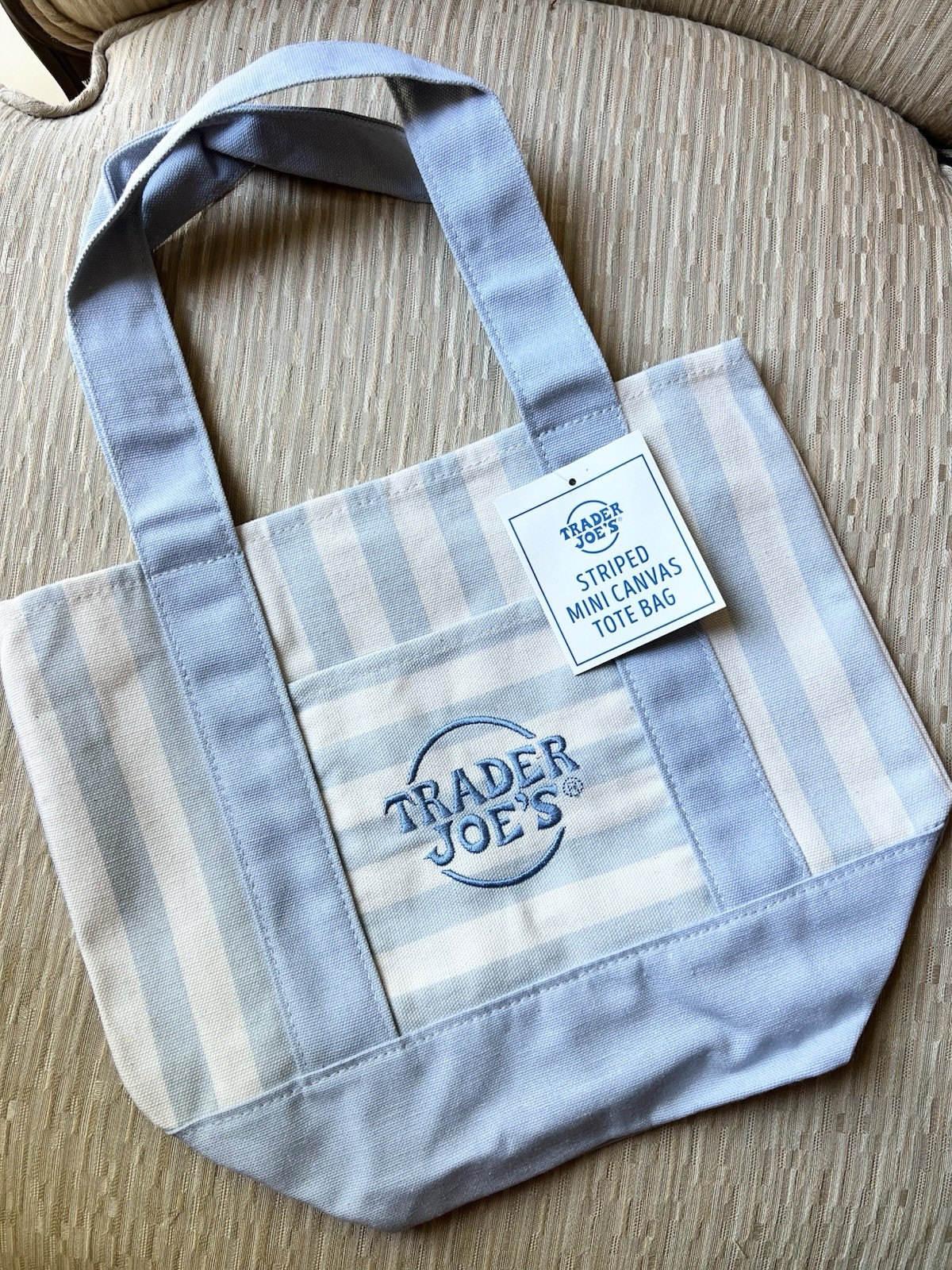 Limited Edition Authentic Blue Pastel Stripe Trader Joe’s Mini Canvas Tote