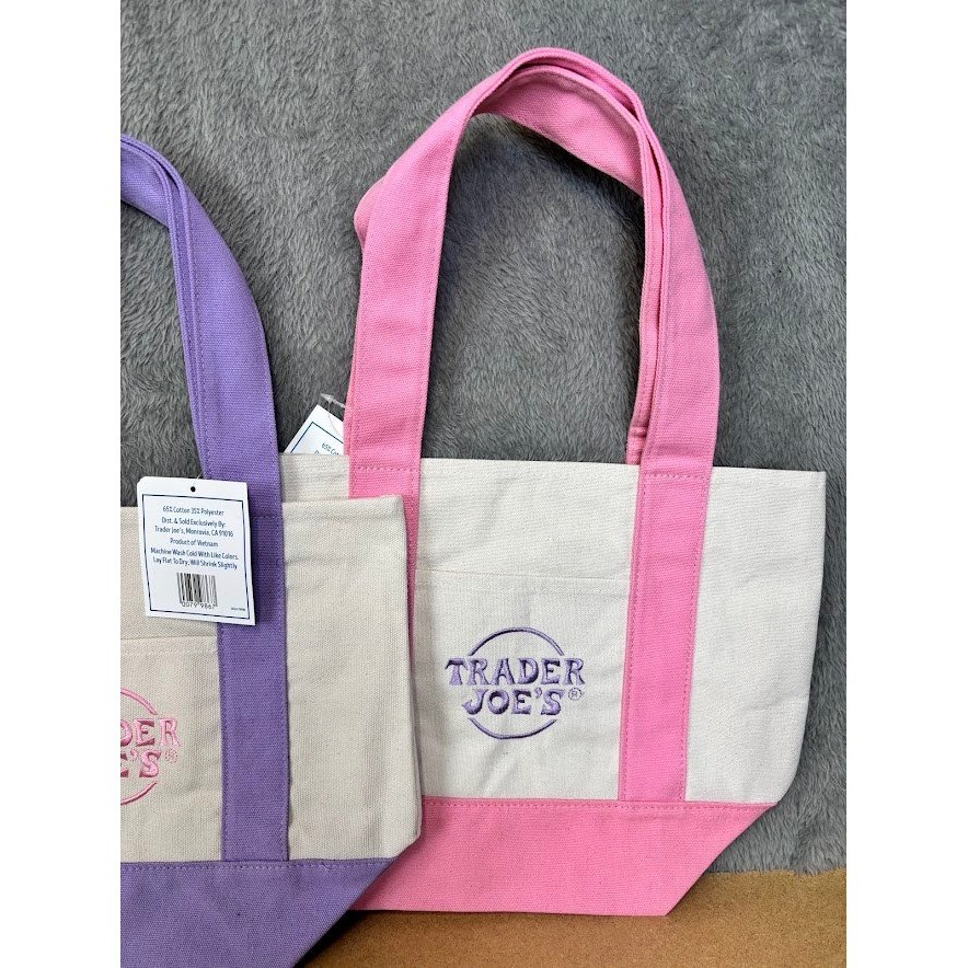 2025 Trader Joe’s Mini Pastel Canvas Tote Bag Set of 4 Teal Blue Purple Pink NEW