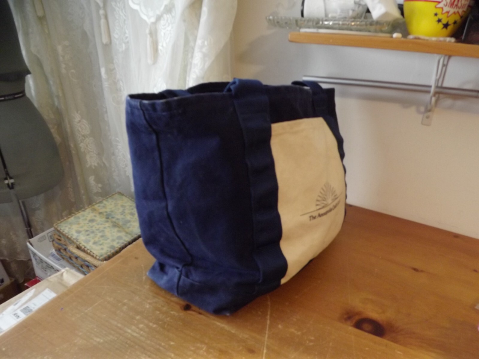vtg Bag Works CANVAS COTTON XL reusable TOTE Annapolis Quilt Guild navy blue
