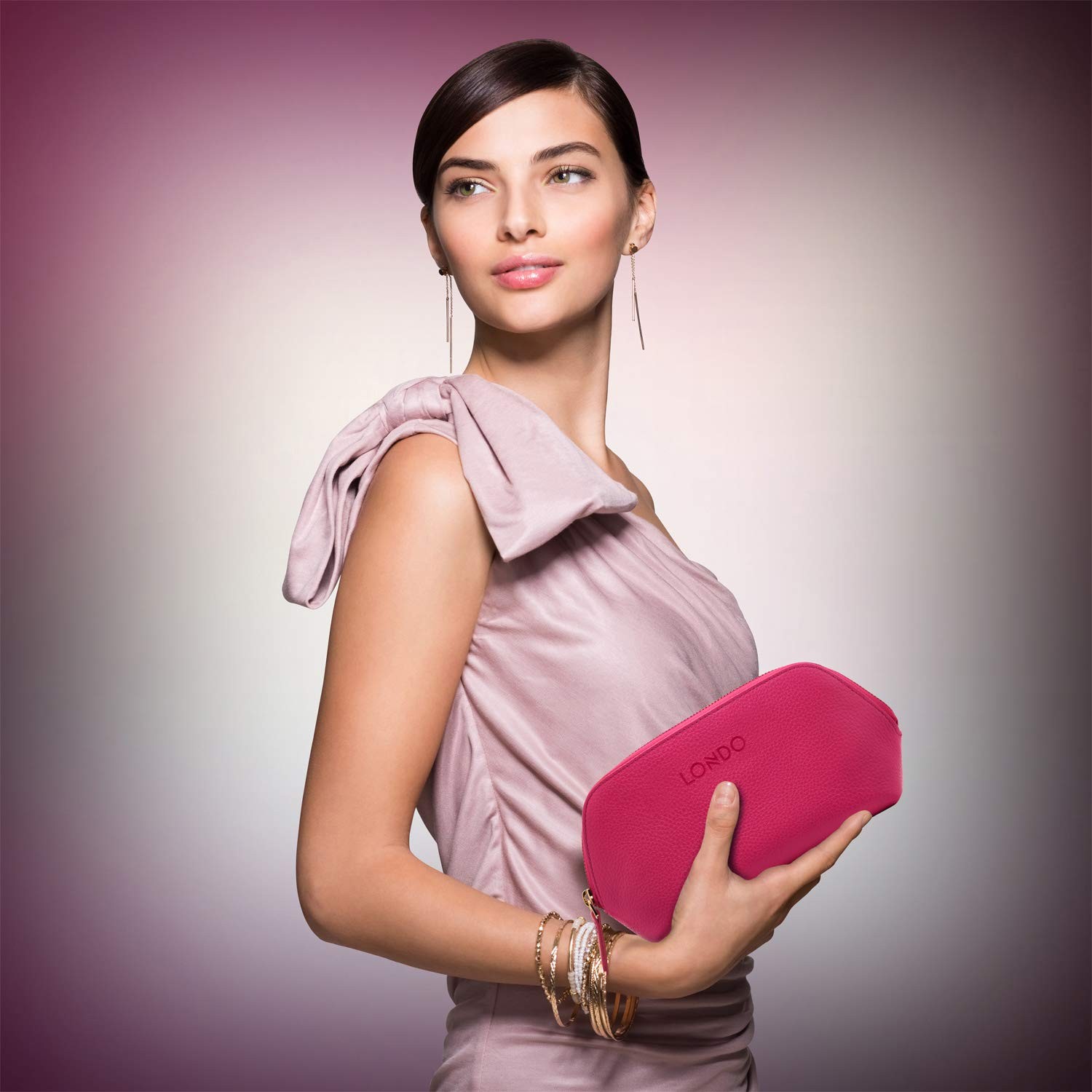Londo Genuine Leather Makeup Bag Cosmetic Pouch Travel One Size, Pink