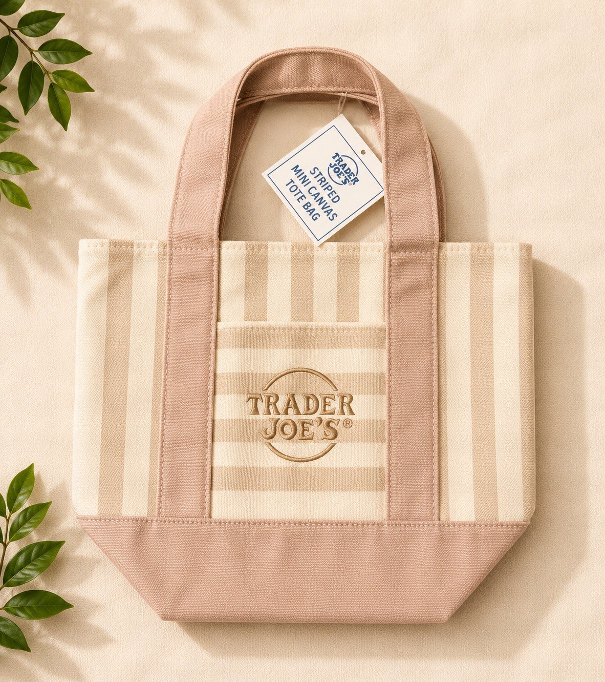 Trader Joe’s Striped Mini Canvas Tote Bag Set of 4 Pink Blue Green Beige Reuse