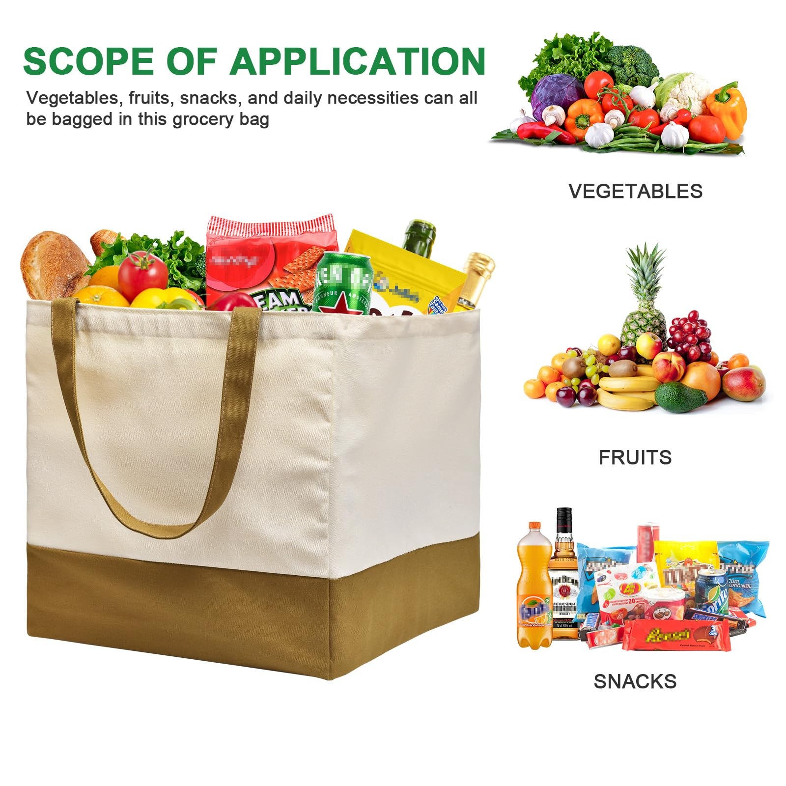 Canvas Reusable Grocery Bags Heavy Duty, 8.3 gal Foldable Large Tote Bag with…