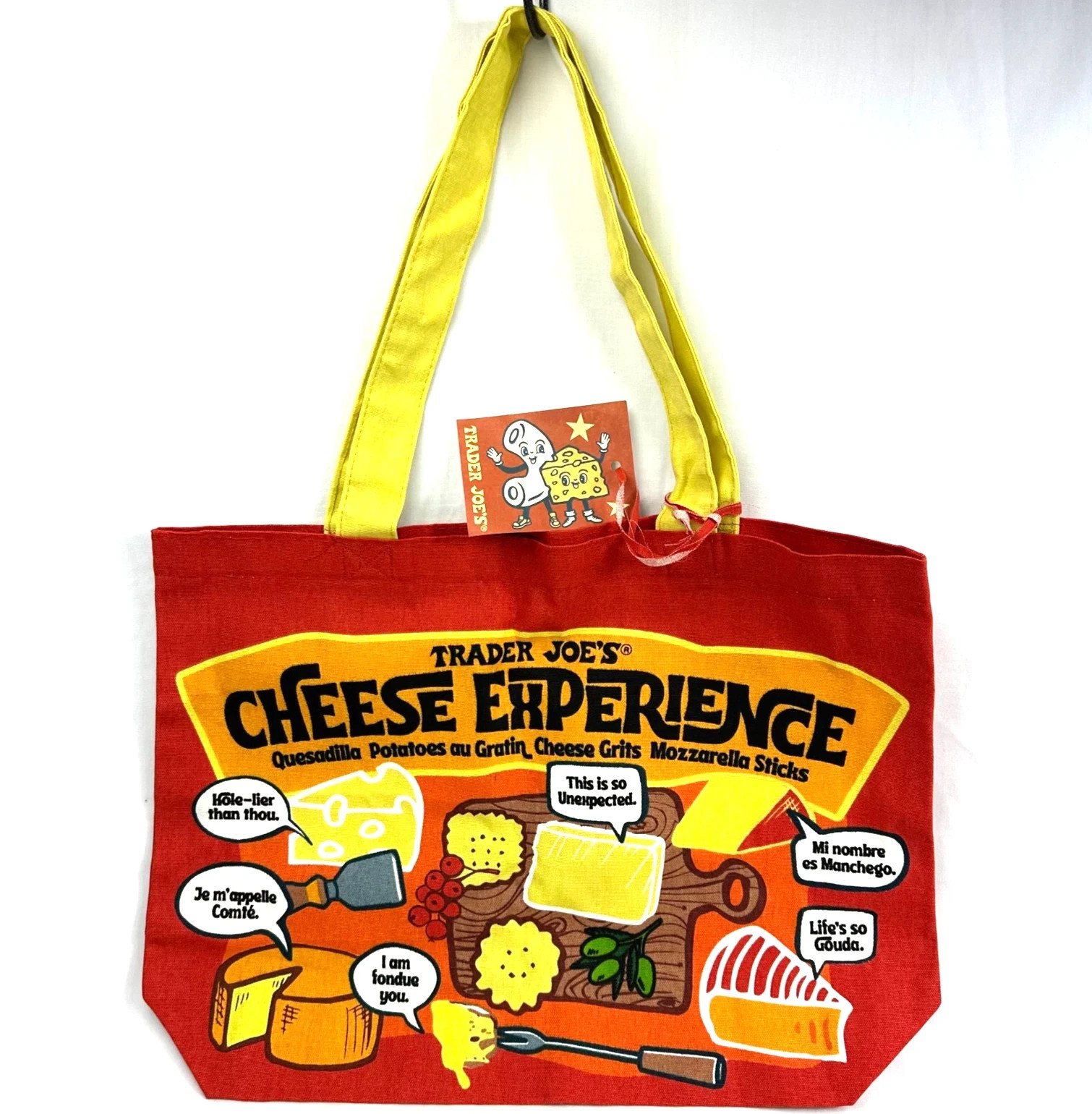 Trader Joe’s Bag Tote Canvas Authentic/ Cheese Adventures Heavy Duty & Large bag