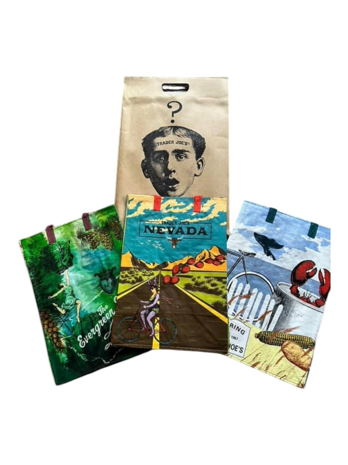 New Lot of 3 TRADER JOES “Mystery Packs” 2024 Shopping Bags Around the Country