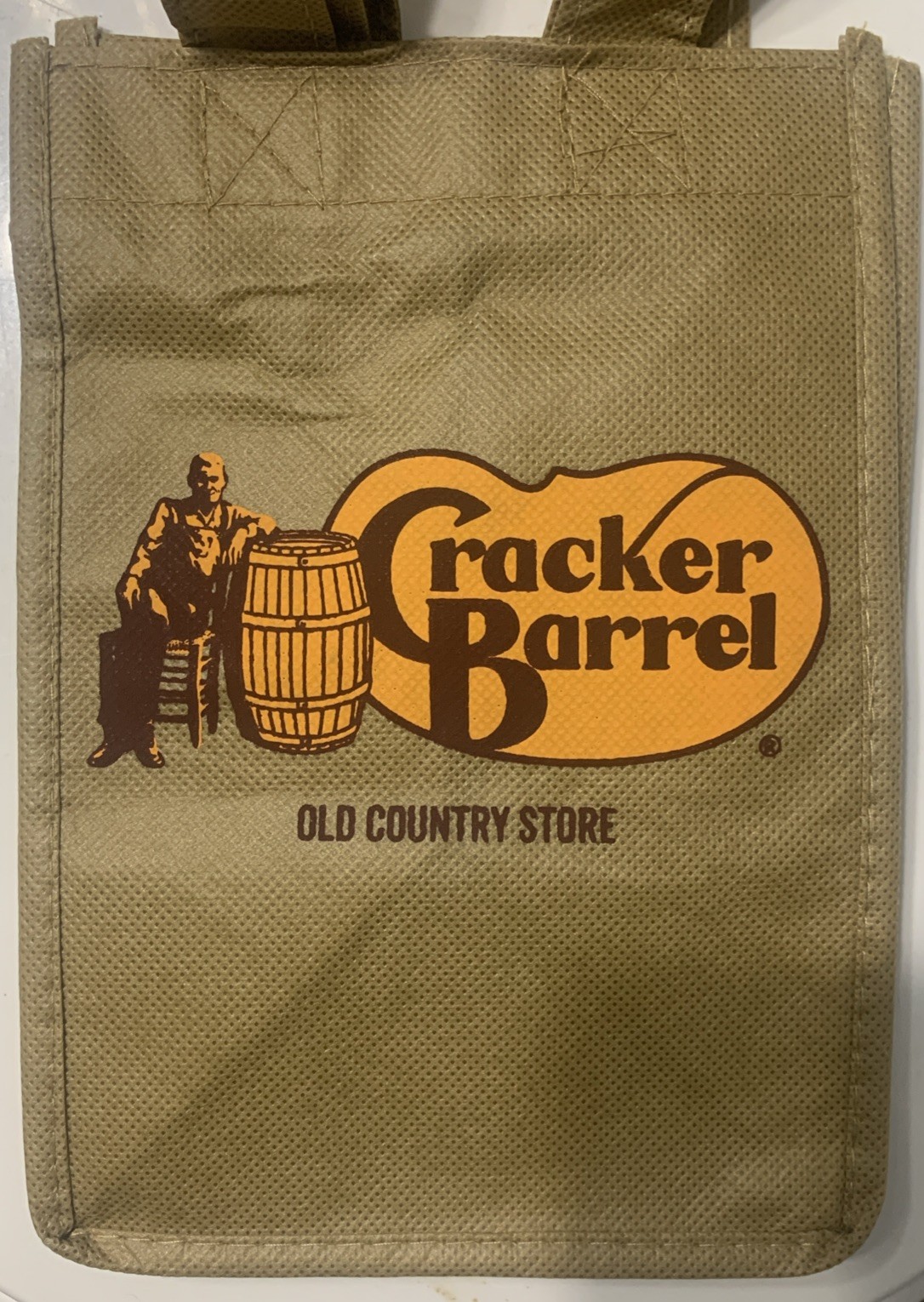 Cracker Barrel Old Country Store Logo Tan Small Cloth Bag W/Handles 8” X 5.5”
