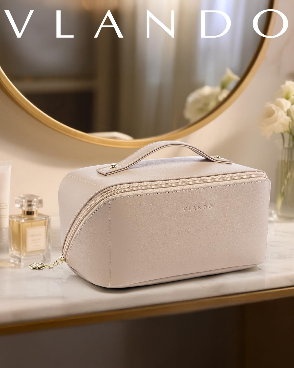 VLANDO Makeup Bag,Travel Toiletry 9.1 x 4.8 x 4.7 inches, 01.Toffee