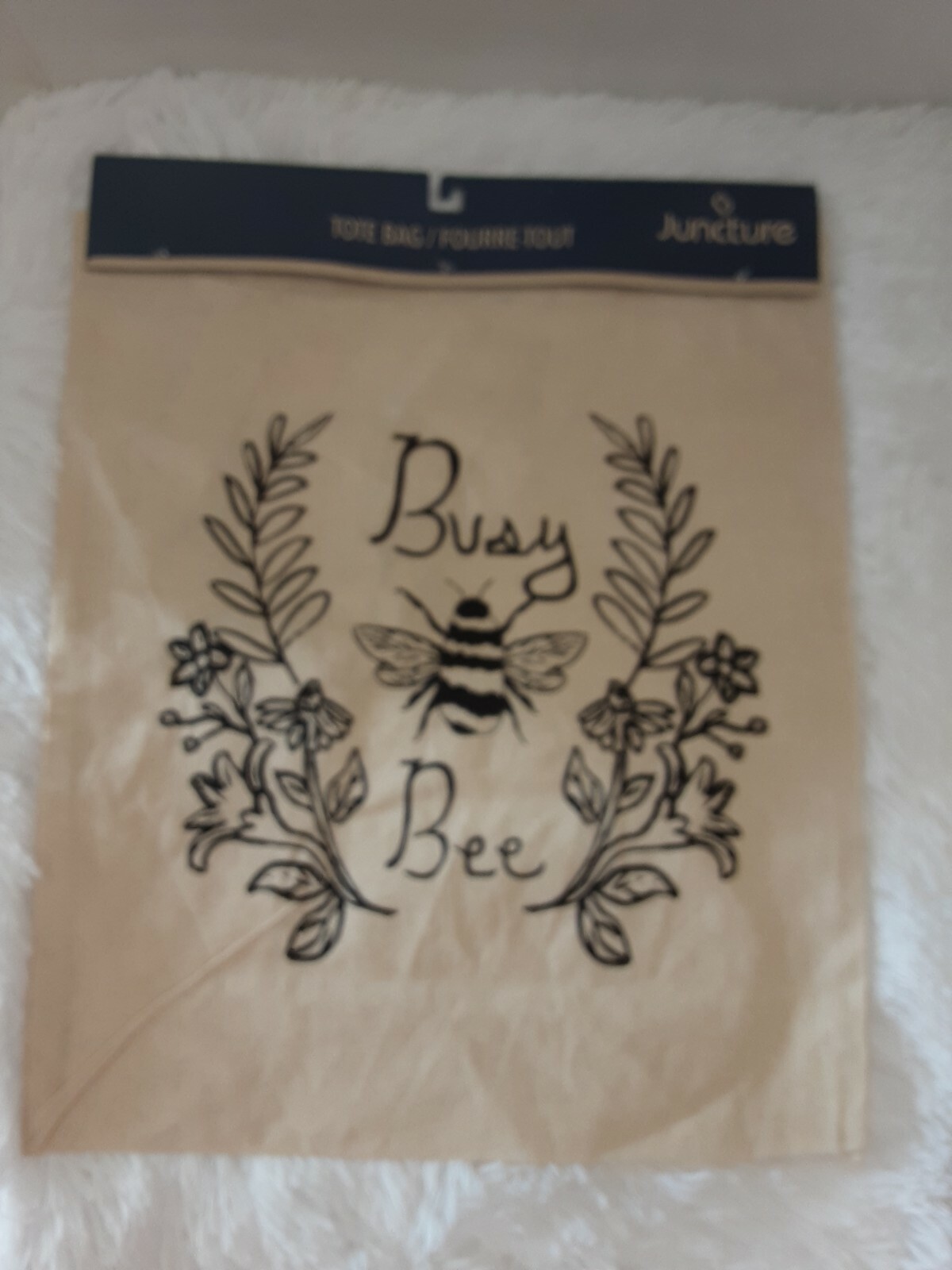 Lot X2 Juncture Canvas Graphic Tote Bags W/Handles “Plant Smiles” & “Busy Bee”