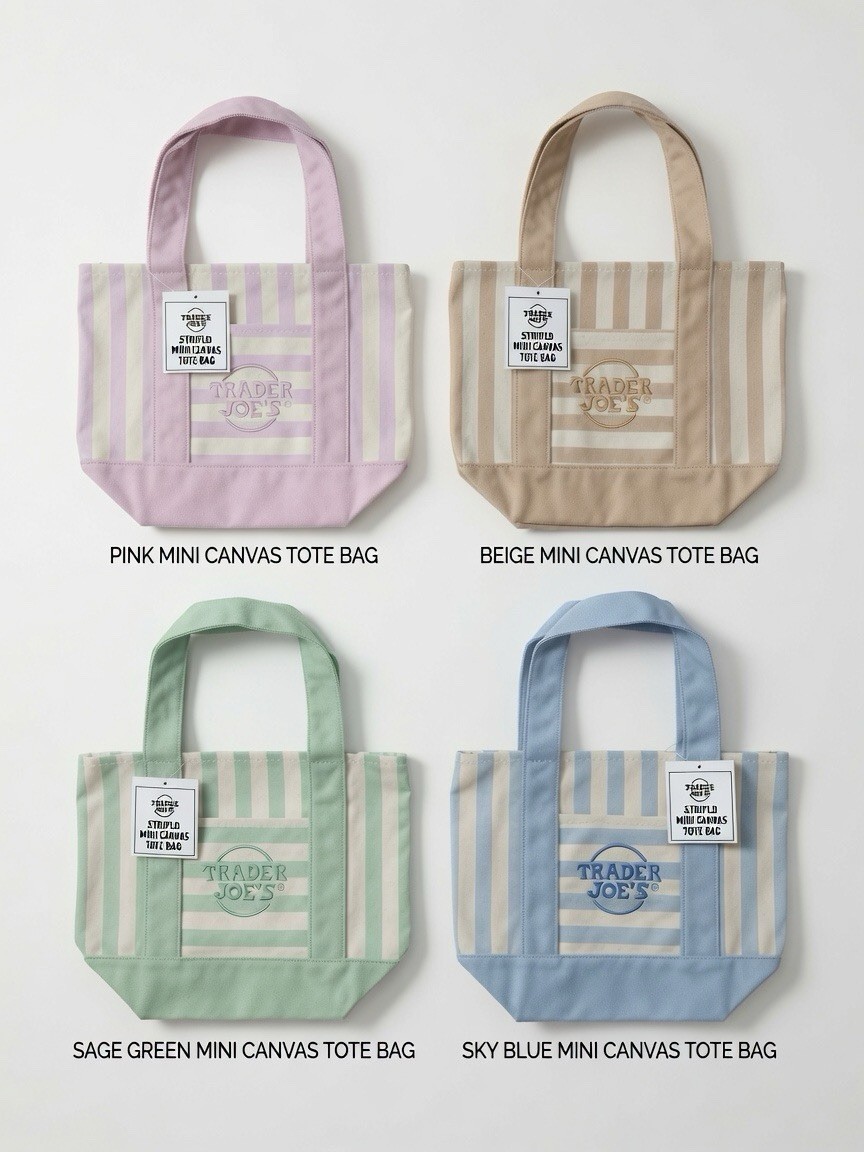 NWT Trader Joe’s Mini Pastel Stripe Canvas Tote Bag Limited Edition Set Of 4