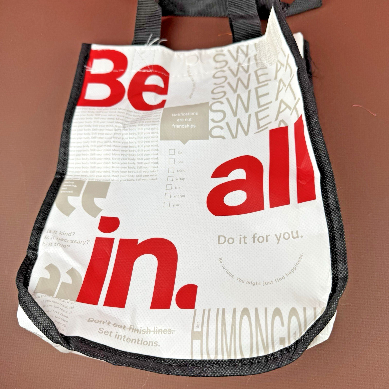 Lot Of 5 Lululemon 12X9″ Reusable Shopping Bags Red Black Be All In Love