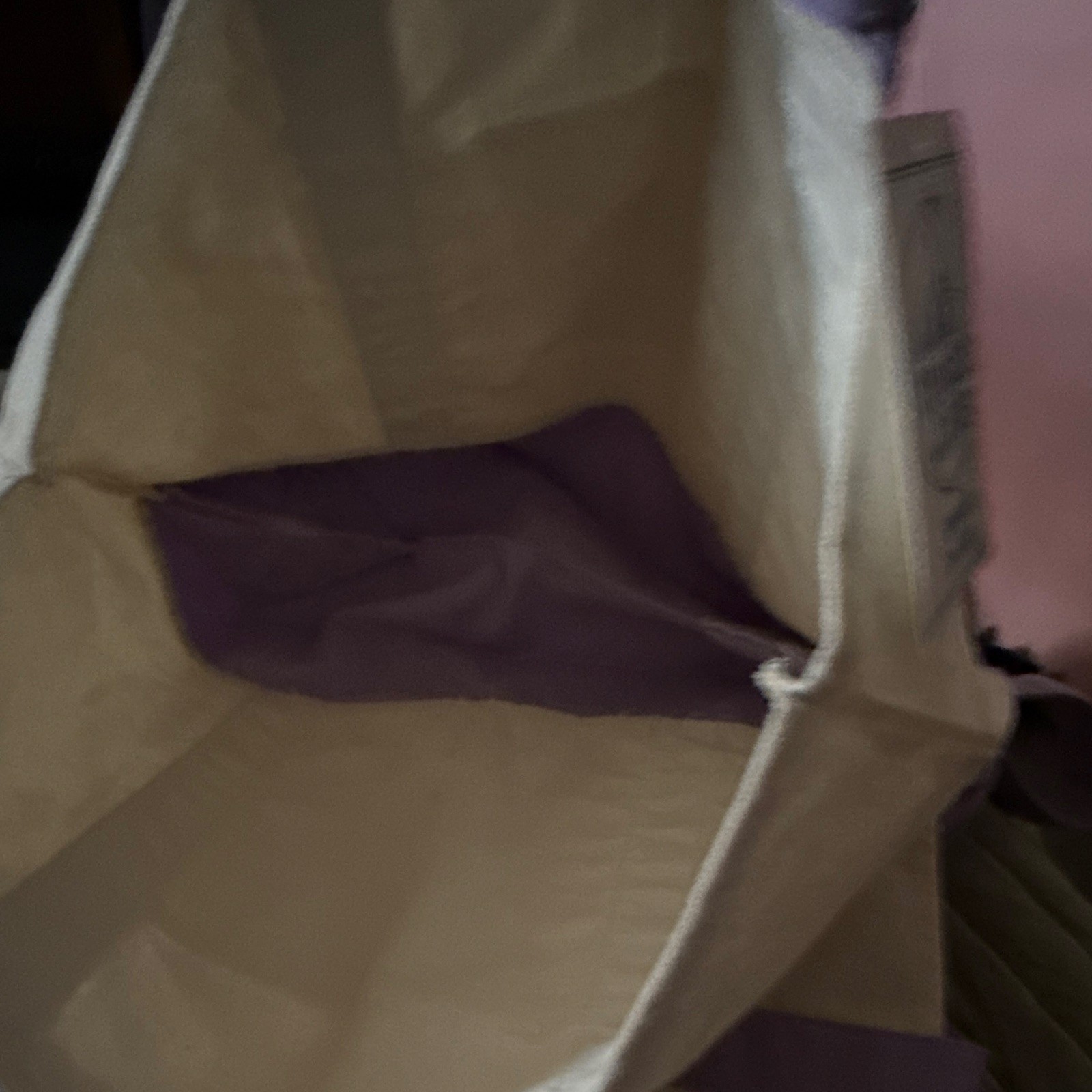 Trader Joe’s Large Canvas Tote Set 2 Beige/Purple Reusable Double Handles