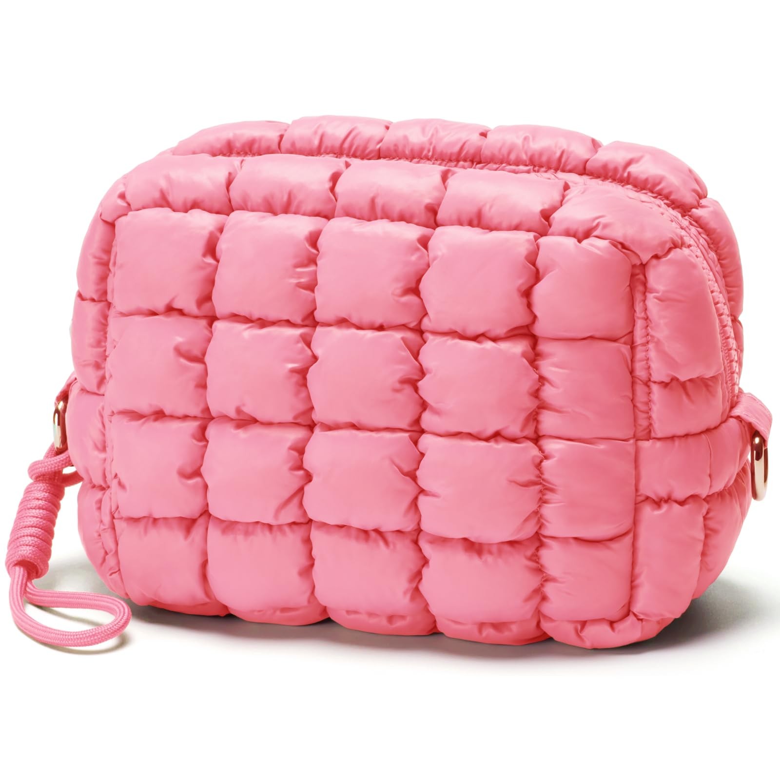 Unilily Quilted Makeup Bag Puffy Cosmetic Cute Puffer Small, Coral Pink