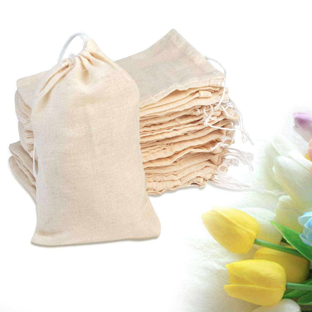 Tayfremn 100Pcs Cotton Drawstring Bags, 1 count (Pack of 100), Natural Color