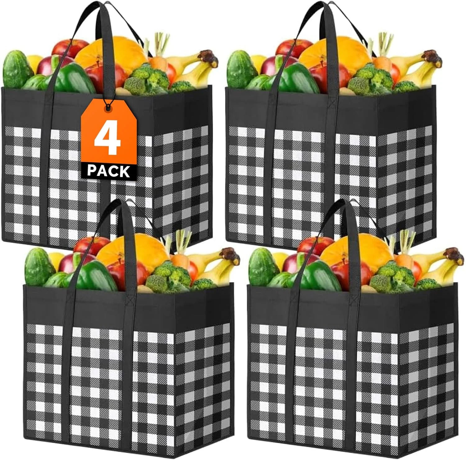 WOWBOX Reusable Grocery Bags,4-Pack, Foldable Reusable Shopping Tote Bags bulk w