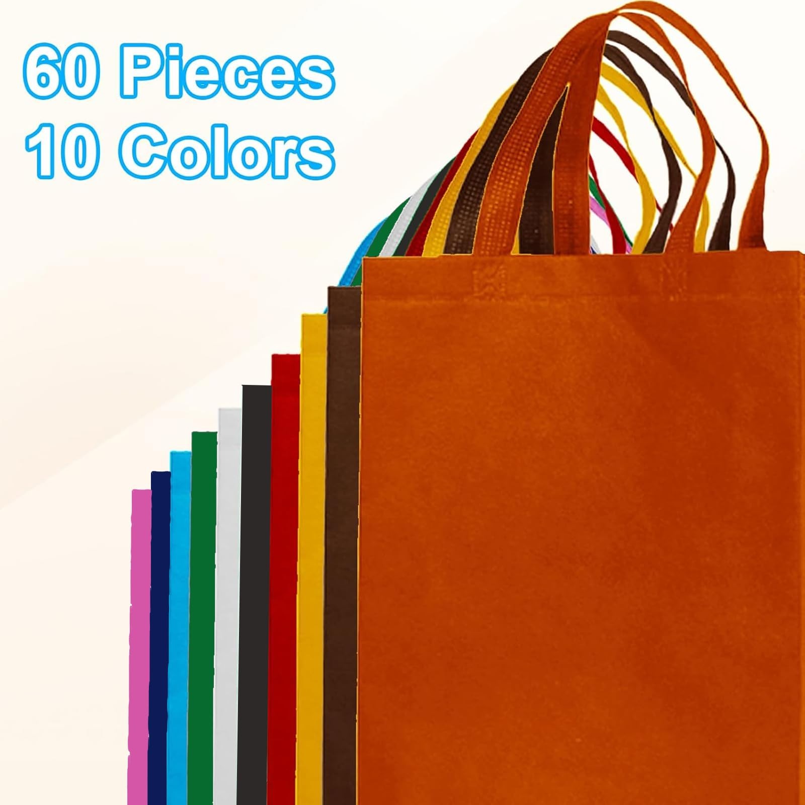 Non Woven Tote Bags Reusable Grocery Handles Multicolor Foldable 14×10 In 60 PCS