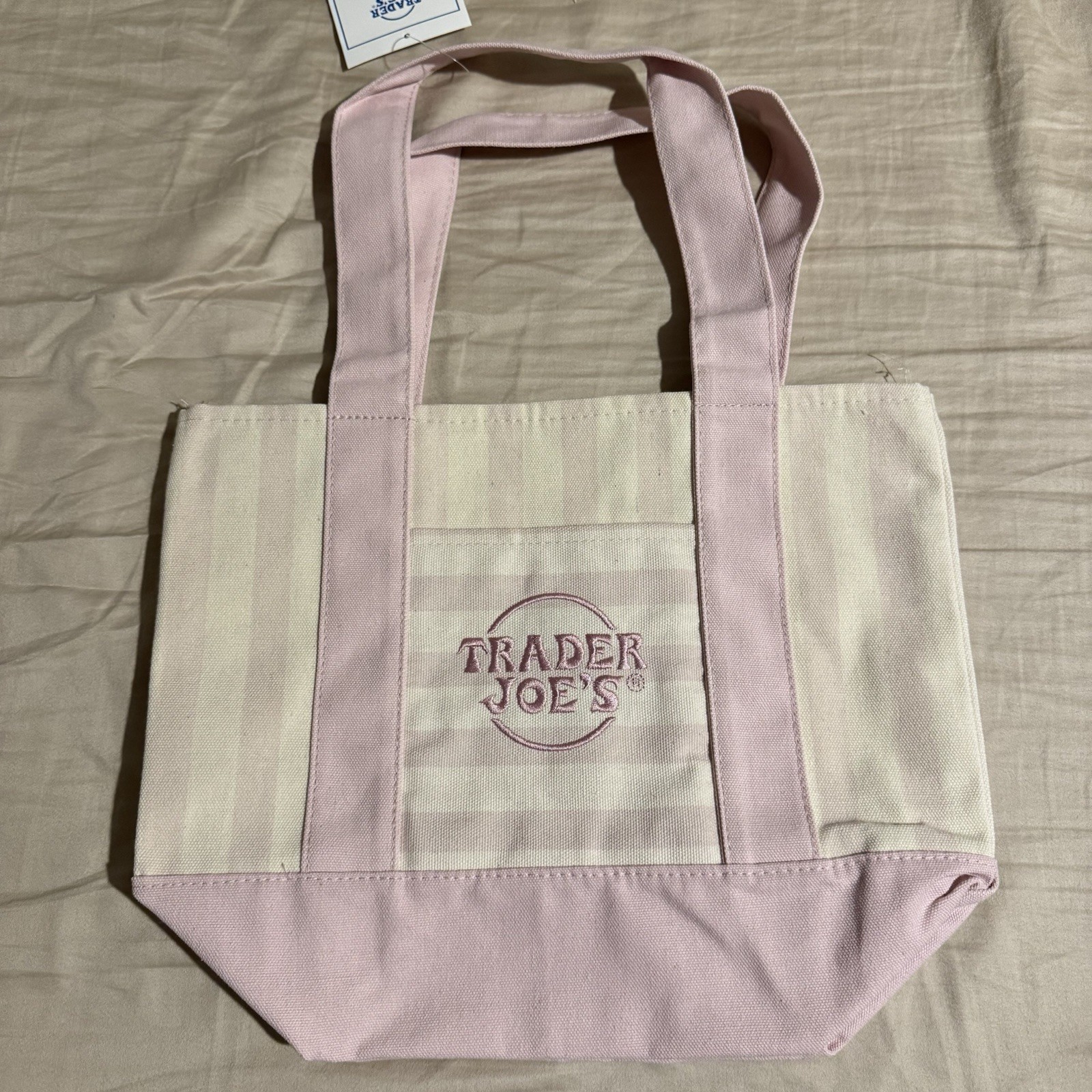Trader Joe’s Striped Mini Canvas Tote Bag Multicolor 13x6x11 in New