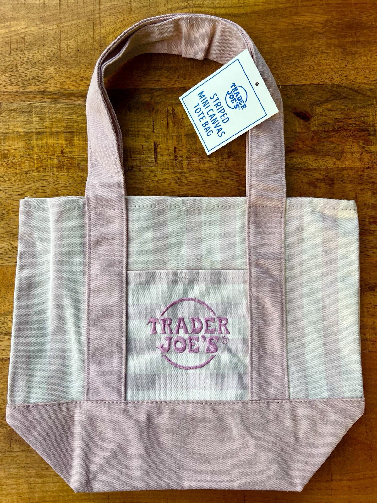 New Trader Joe’s Mini Pastel PINK Striped Canvas Tote Bag 🩷🤍🩷🤍